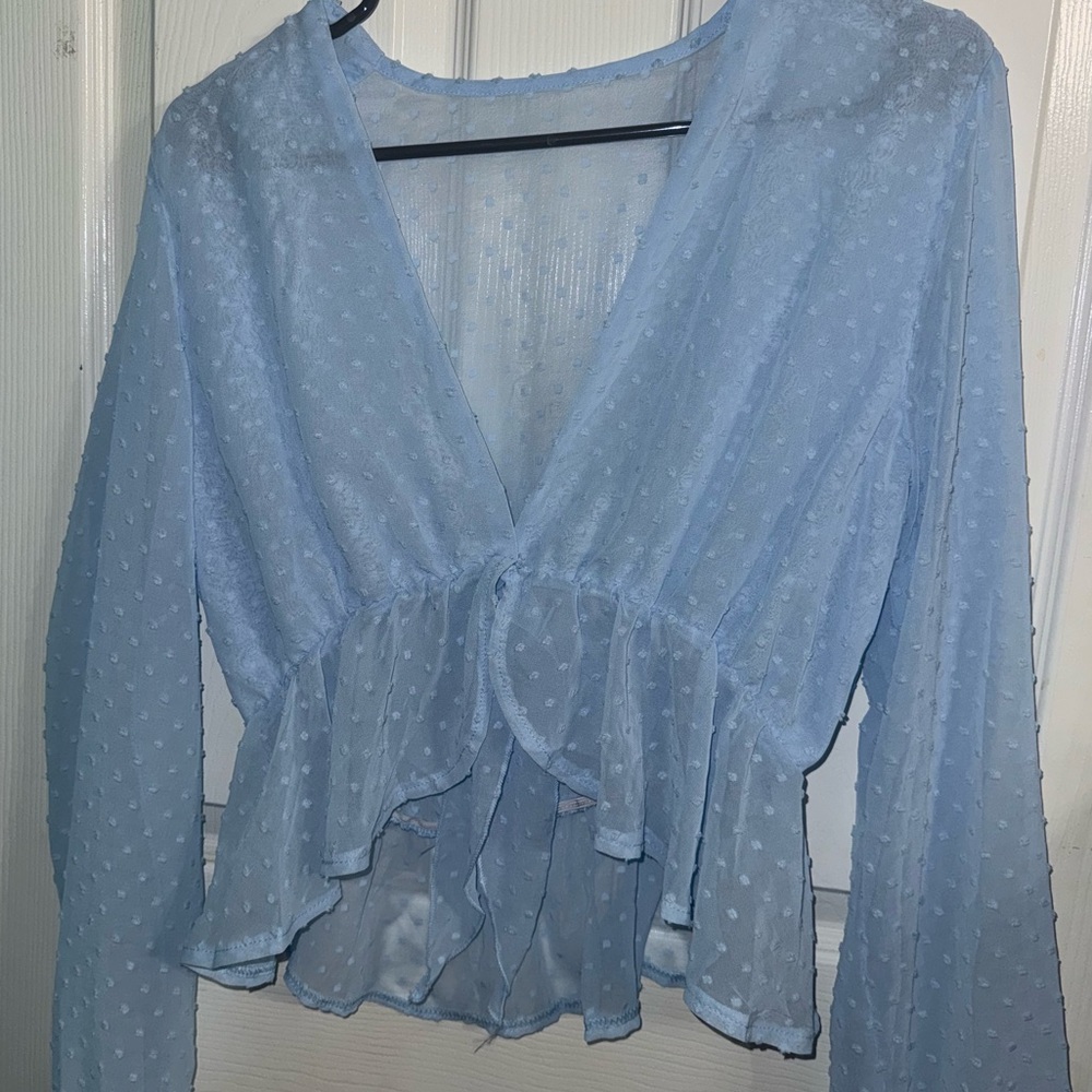 Amazon Light Blue Women's Peplum Blouse